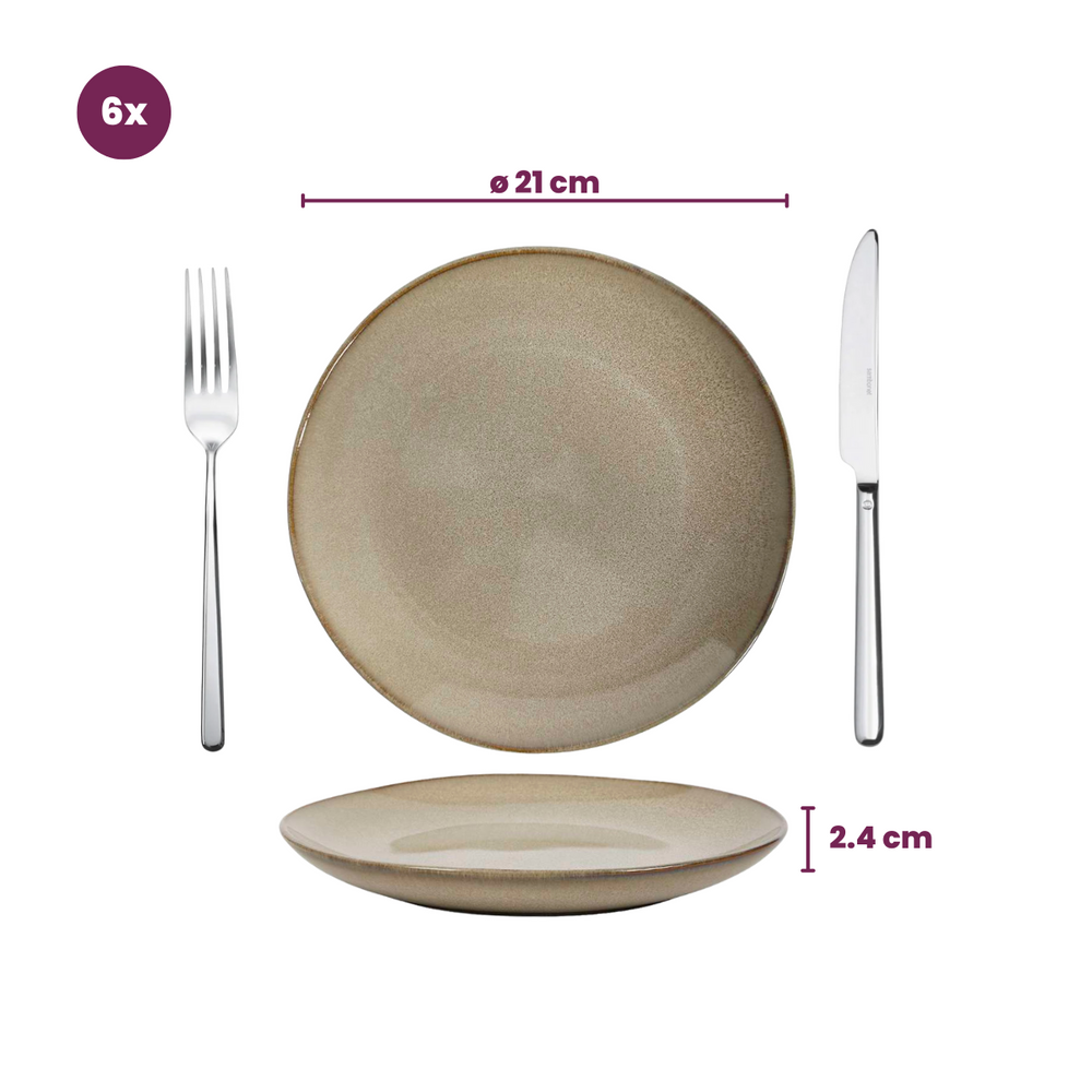 Service de vaisselle Cookinglife Sabi Beige 18 pièces / 6 personnes - 6 assiettes à dîner, 6 assiettes à petit-déjeuner et 6 bols