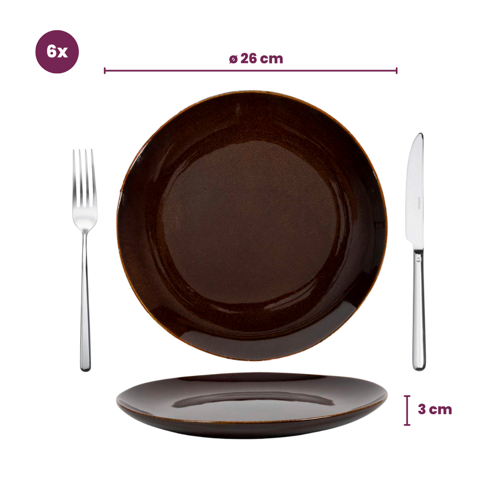 Assiettes de dîner Cookinglife Sabi Marron ø 26 cm - 6 pièces