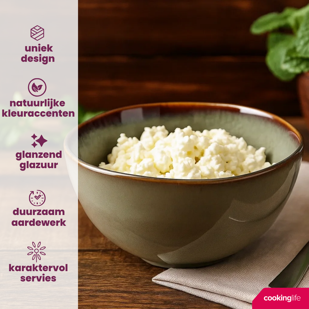 Service de vaisselle Cookinglife Sabi vert 18 pièces / 6 personnes - 6 assiettes à dîner, 6 assiettes à petit-déjeuner et 6 bols