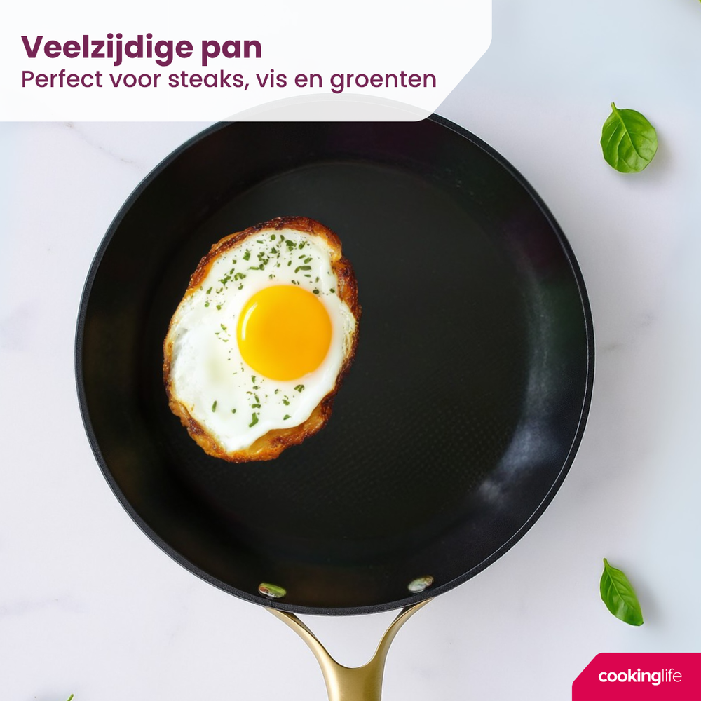 Cookinglife Koekenpannenset Style Zwart - ø 24 & 28 cm - keramische anti-aanbaklaag - geschikt voor alle warmtebronnen