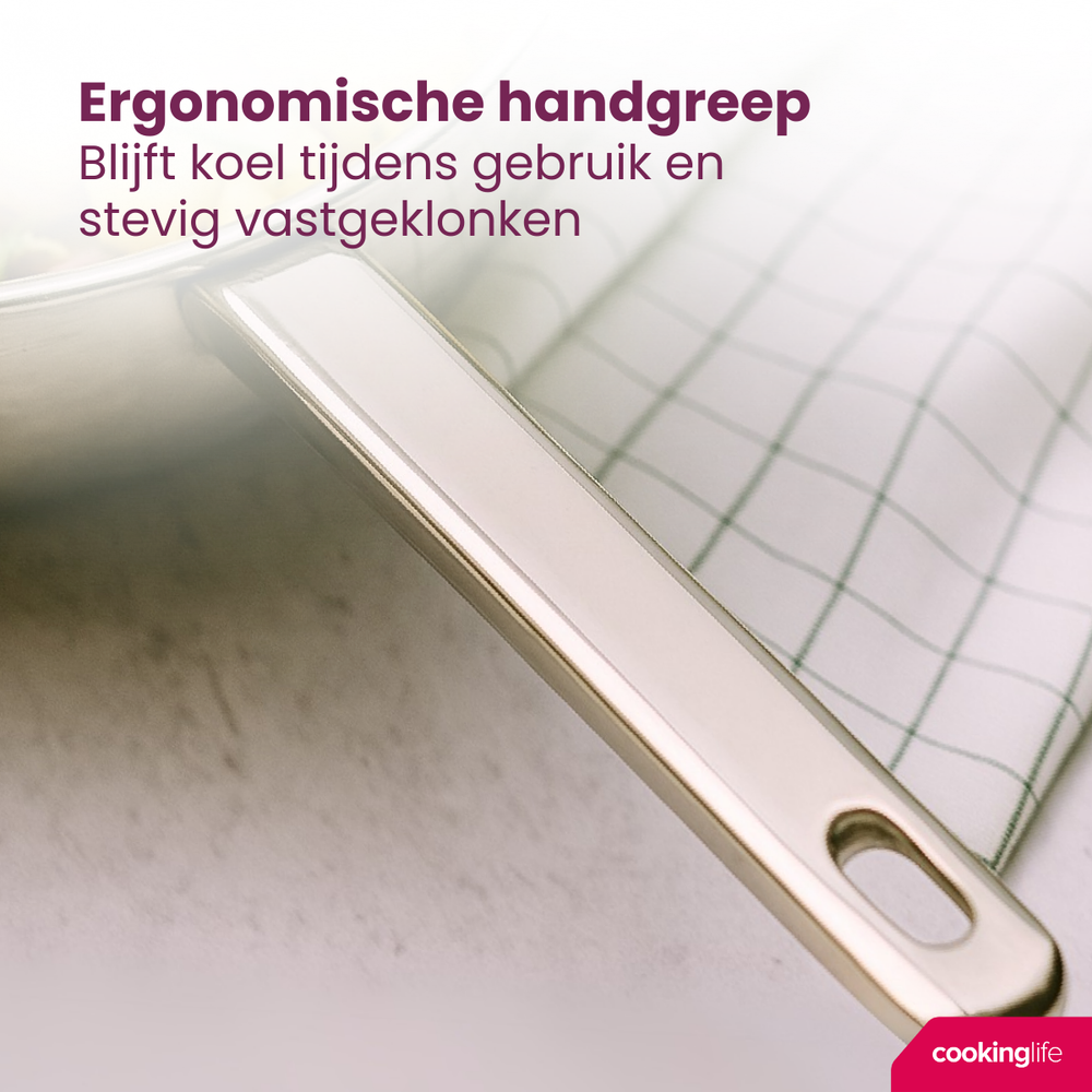 Cookinglife poêle Superior acier inoxydable Ø 28 cm – compatible avec toutes les sources de chaleur – sans revêtement antiadhésif 