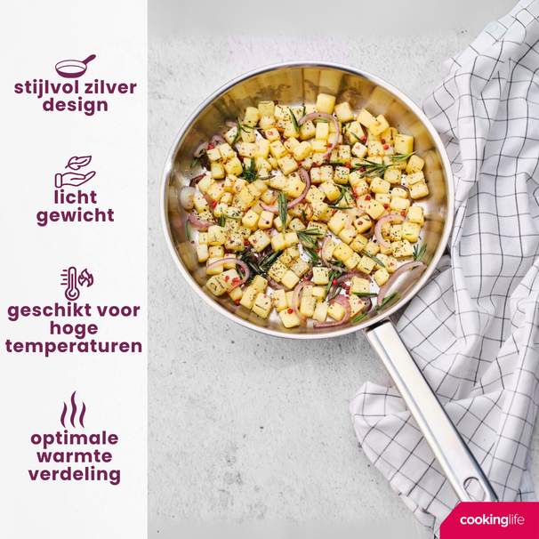 Cookinglife Koekenpan Superior RVS ø 24 cm - zonder anti-aanbaklaag - geschikt voor alle wartmebronnen - PFAS-vrij