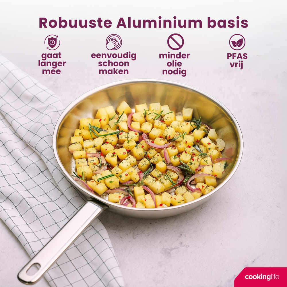 Cookinglife poêle Superior acier inoxydable Ø 24 cm – compatible avec toutes les sources de chaleur – sans revêtement antiadhésif 