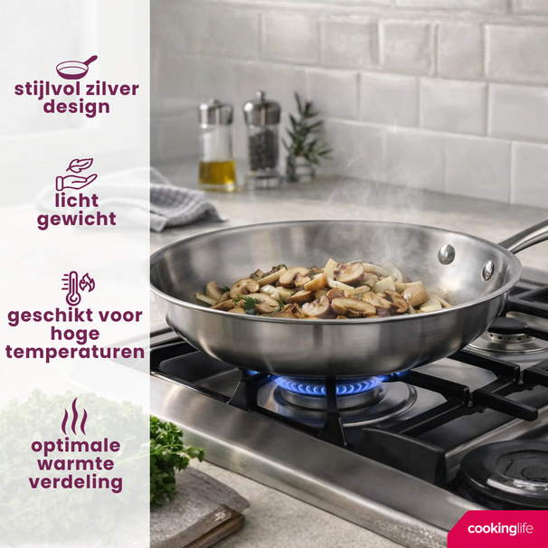 Cookinglife poêle Superior acier inoxydable Ø 24 cm – compatible avec toutes les sources de chaleur – sans revêtement antiadhésif 