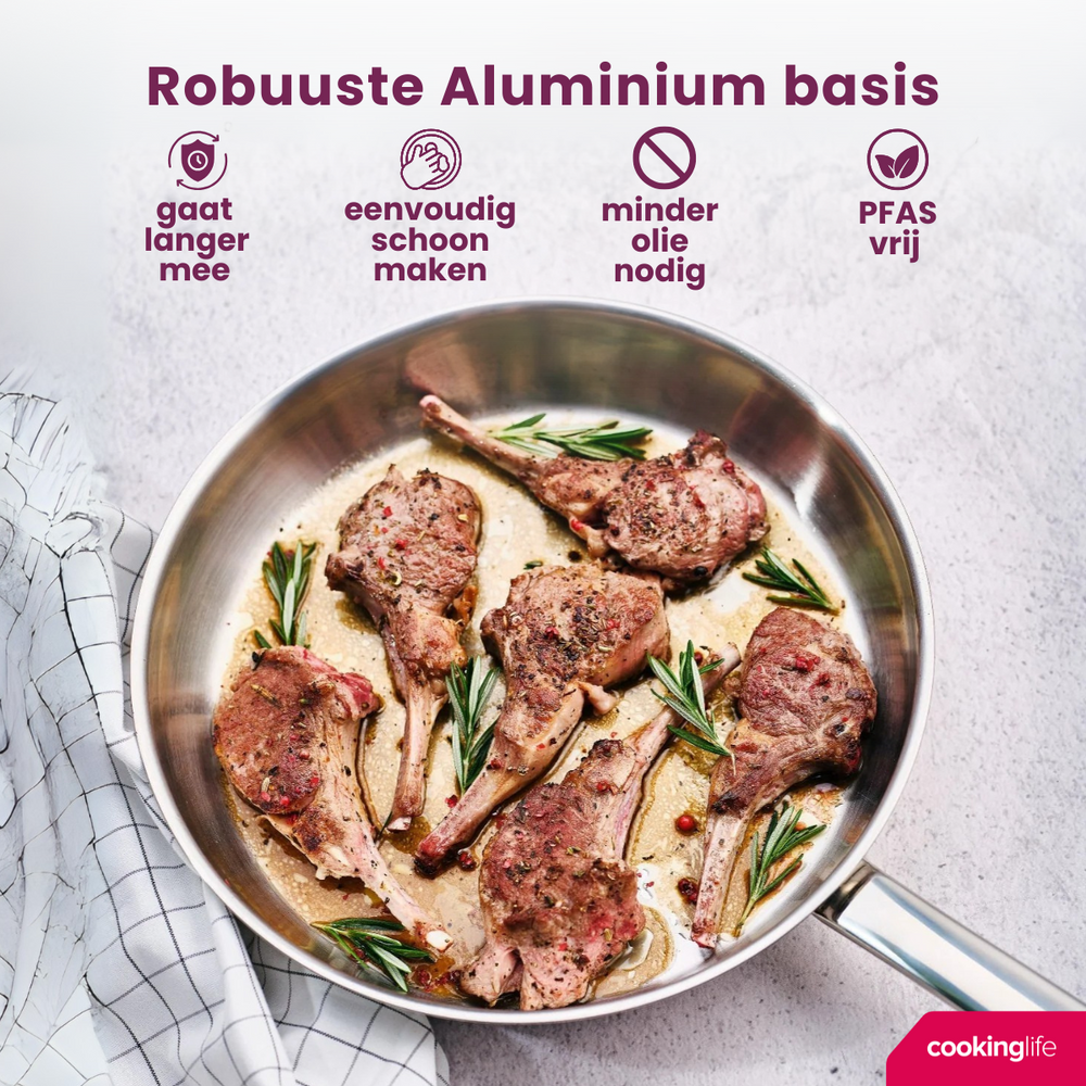 Cookinglife poêle Superior acier inoxydable Ø 28 cm – compatible avec toutes les sources de chaleur – sans revêtement antiadhésif 