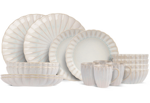 Service de vaisselle Cosy & Trendy Astera Pure 16 pièces / 4 personnes - 4 Assiette plates, 4 assiettes creuses, 4 bols en 4 tasses