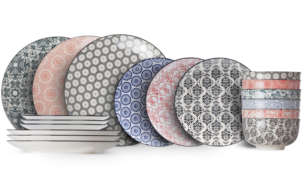 Service de vaisselle Cosy & Trendy Delirio 18 pièces / 6 personnes - 6 Assiette plates, 6 assiettes à petit-déjeuner en 6 bols