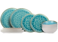 Service de vaisselle Cosy & Trendy Laguna Azzurro 12 pièces / 4 personnes - 4 Assiette plates, 4 assiettes à petit-déjeuner en 4 bols