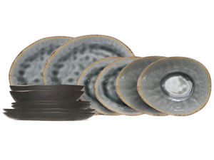 Service de vaisselle Cosy & Trendy Organic Laguna Blue Grey 12 pièces / 4 personnes - Assiette plates, 4 assiettes à petit-déjeuner en 4 schalen