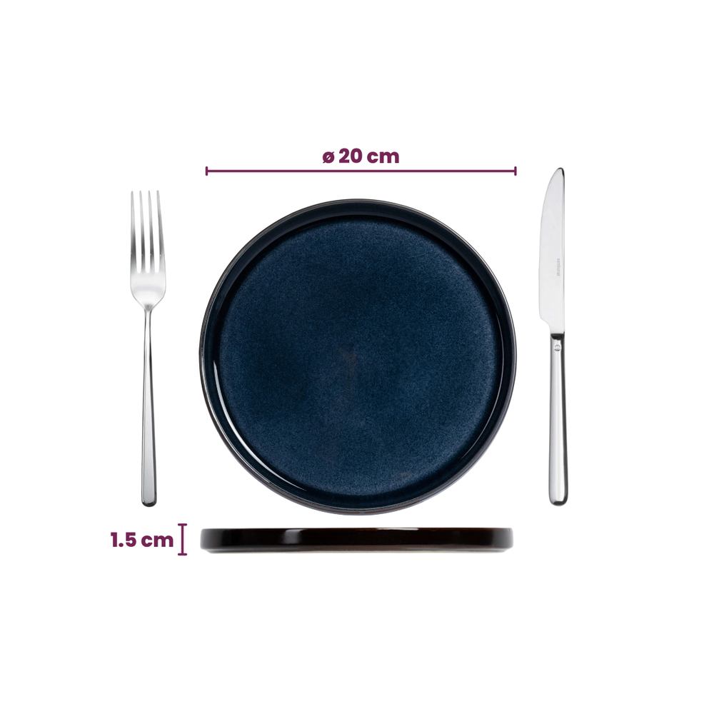Service de vaisselle Cosy & Trendy Quintana Blue 18 pièces / 6 personnes - 6 Assiette plates, 6 assiettes creuses en 6 assiettes à petit-déjeuner