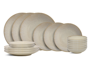 Service de vaisselle Cookinglife Coastal Lines Ocean Beige 18 pièces / 6 personnes - 6 Assiette plates, 6 assiettes à petit-déjeuner en 6 assiettes creuses