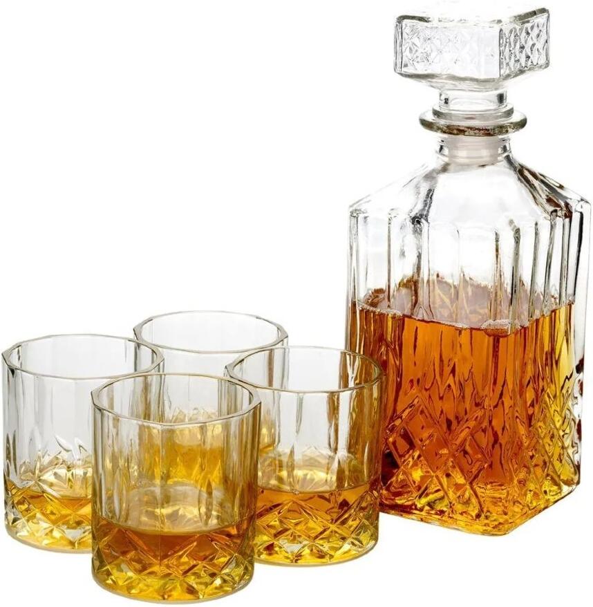 Coffret à whisky Cookinglife - Carafe à whisky 900 ml avec bouchon + 4 verres à whisky