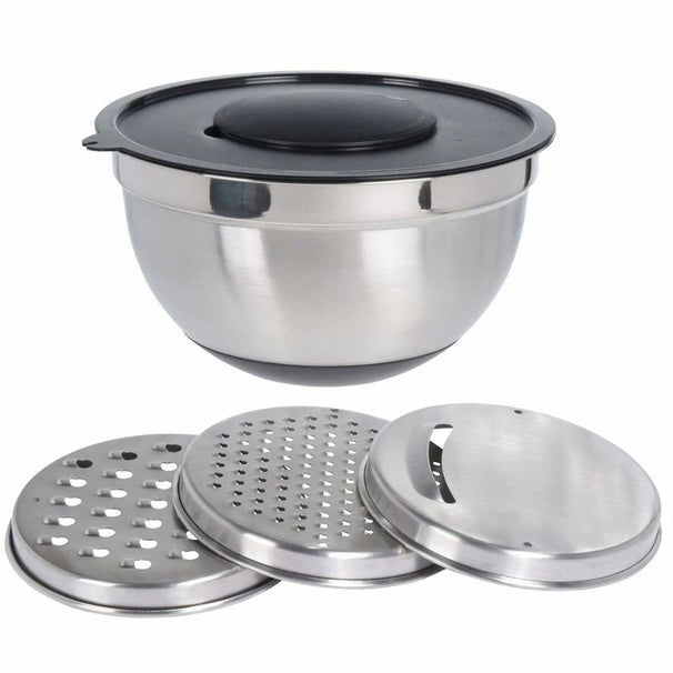 Bol mélangeur Cookinglife en acier inoxydable + 3 râpes - 25,5 x 14 cm