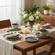 Service de table Cookinglife Serene Blue 12 pièces / 4 personnes - 4 assiettes plates, 4 assiettes à dessert et 4 bols