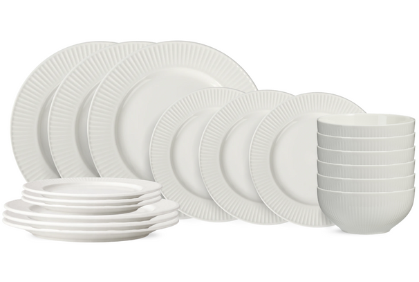 Service de table Cookinglife Siaki New Bone - Porcelaine 18 pièces / 6 personnes - 6 assiettes plates, 6 assiettes à dessert et 6 bols