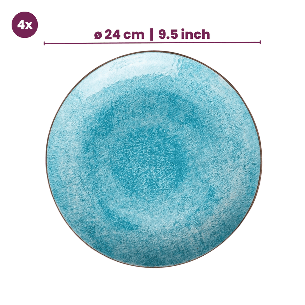 Cookinglife Set de vaisselle Tela Bleu Porcelaine 12 pièces / 4 personnes - 4 assiettes plates, 4 assiettes petit-déjeuner et 4 assiettes creuses