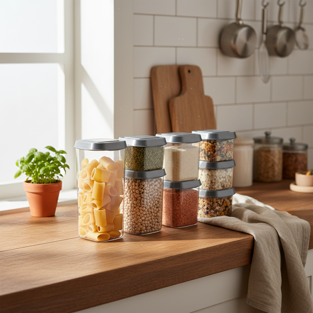 Ensemble de 8 bocaux de conservation Cookinglife - Couvercles gris