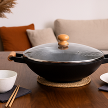 Poêle Wok Cookinglife - avec ustensiles de cuisine - Fonte - ø 36 cm / 6,5 Litres - Revêtement antiadhésif émaillé