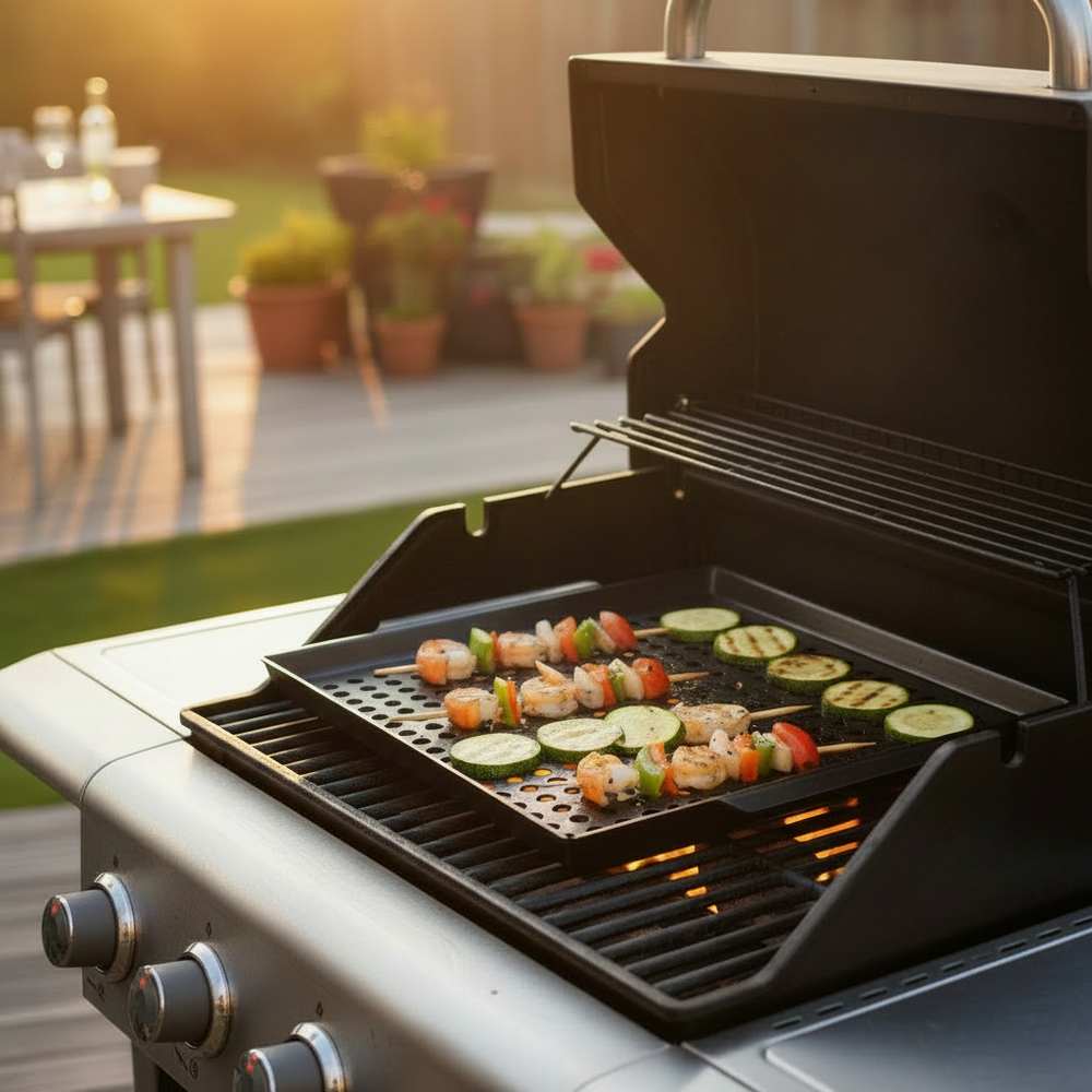 Plaque de cuisson pour barbecue Cookinglife Fire & Flavour 38 x 28 cm - Métal antiadhésif - Convient pour le barbecue