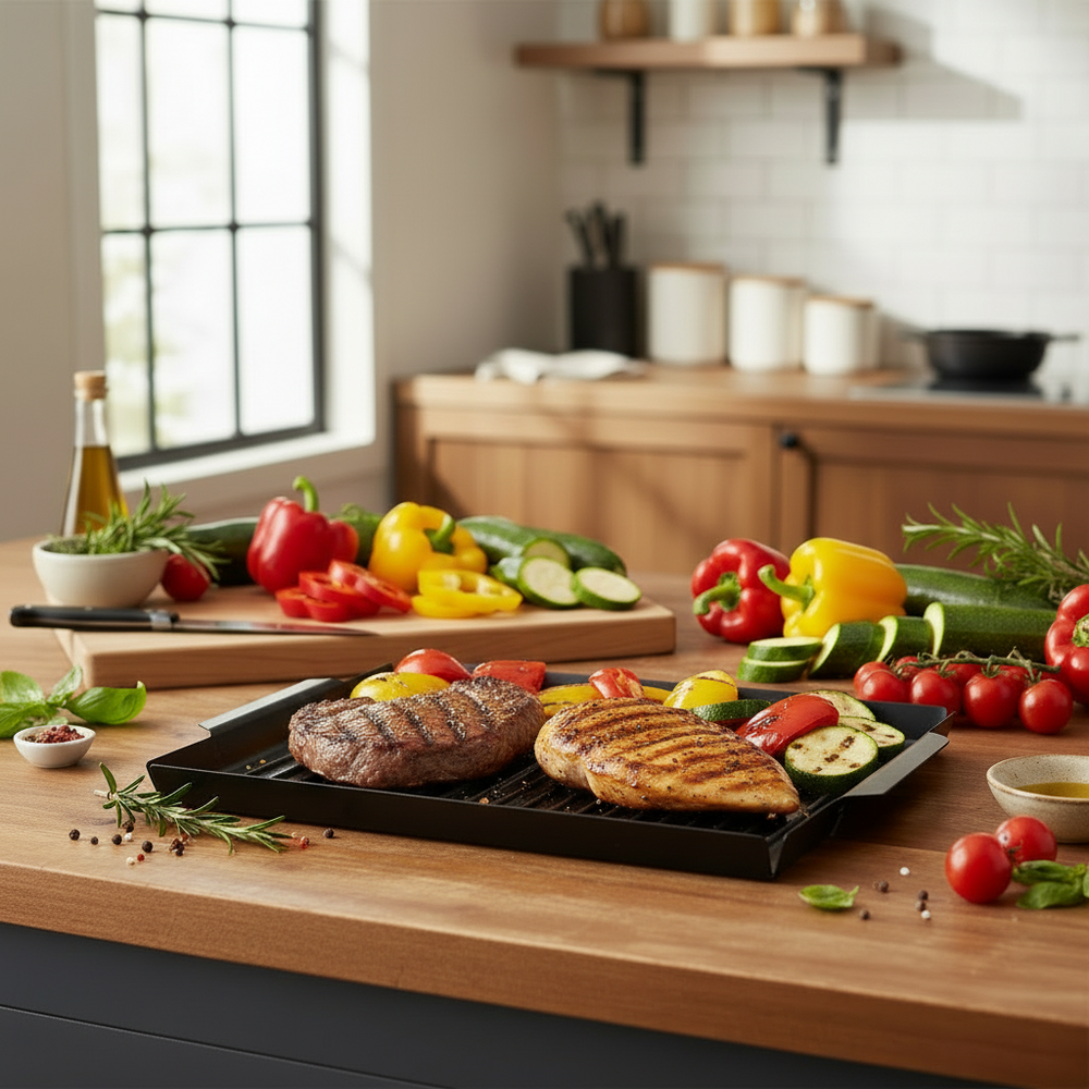 Plaque de cuisson pour barbecue Cookinglife Fire & Flavour 38 x 28 cm - Métal antiadhésif - Convient pour le barbecue