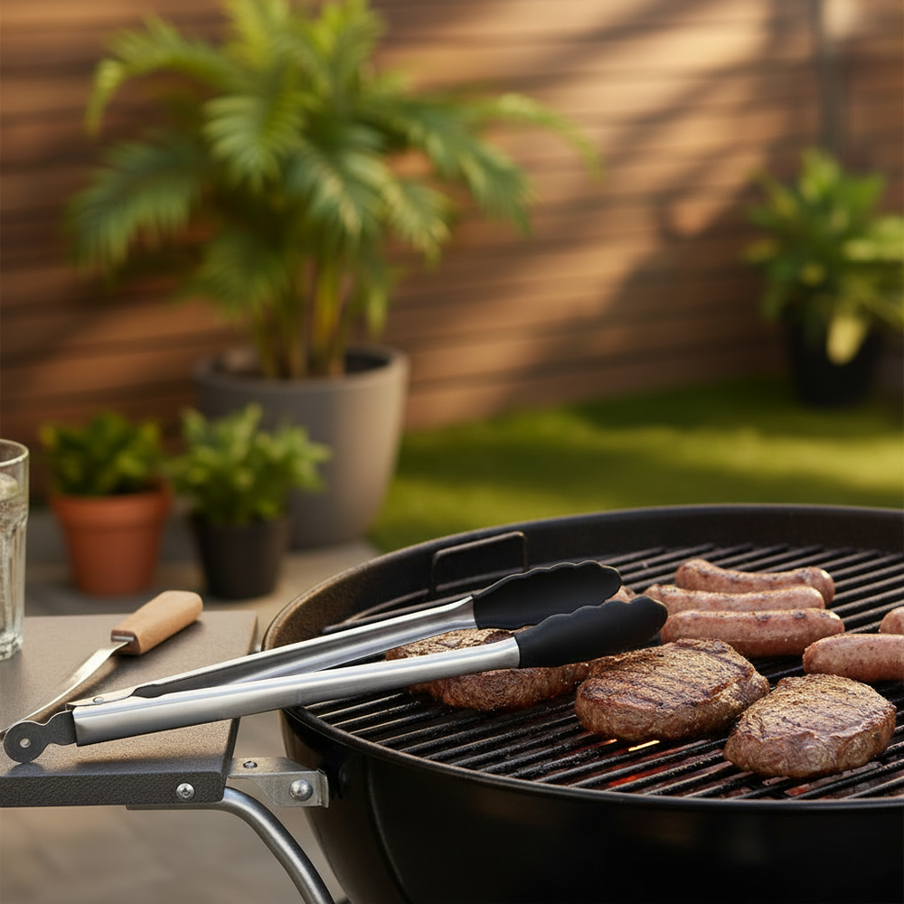 Pinces à barbecue Cookinglife Fire & Flavour en acier inoxydable 32 cm - Outil de barbecue avec poignée noire