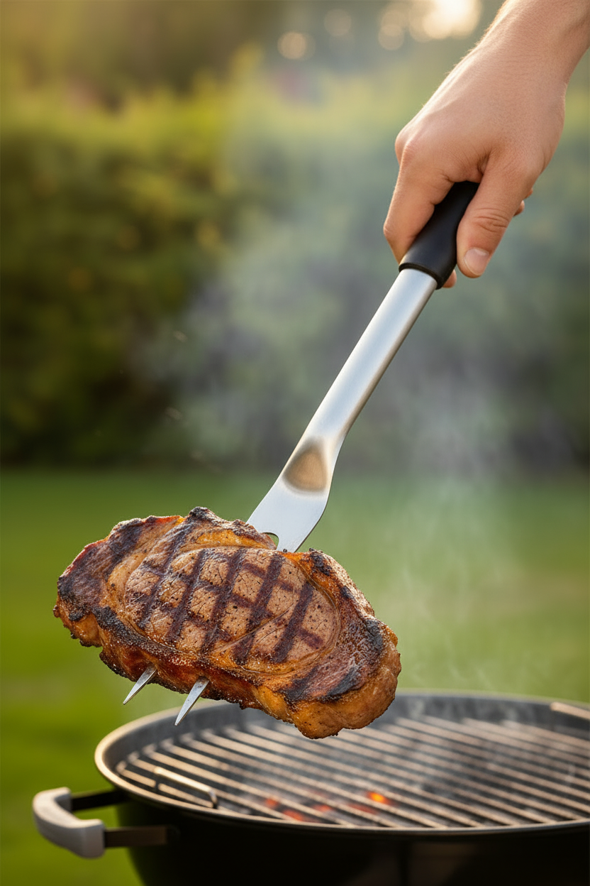 Fourchette à barbecue Cookinglife Fire & Flavour en acier inoxydable 42 cm - Fourchette à griller pour viande et légumes