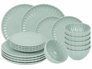 Service de vaisselle Cookinglife Cardida Vert 18 pièces / 6 personnes - 6 assiettes plates, 6 assiettes à dessert et 6 bols
