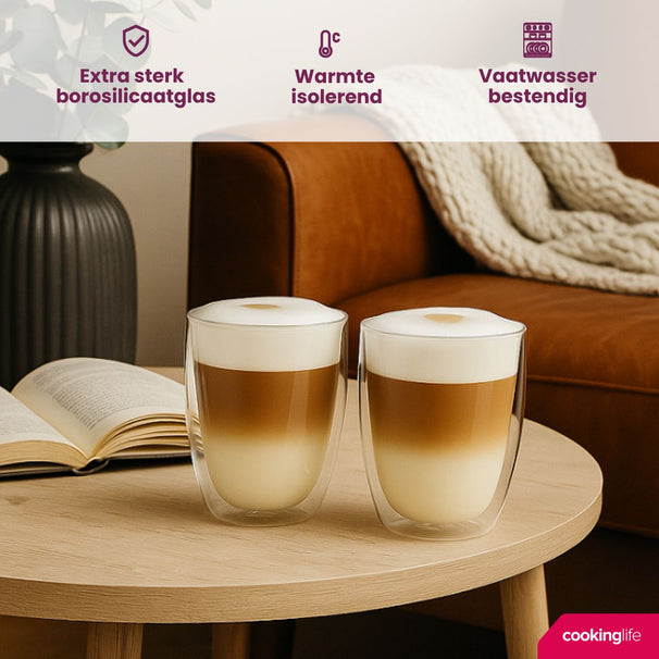 Verre à latte macchiato / verres à café à Cookinglife double paroi 380 ml - 2 pièces
