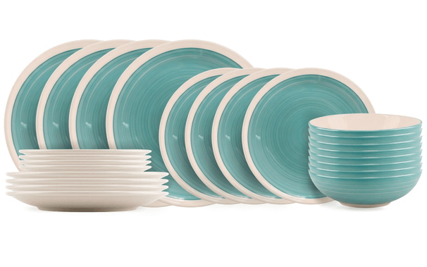 Service de vaisselle Cookinglife Ocean Turquoise 24 pièces / 8 personnes - 8 assiettes plates, 8 assiettes à déjeuner et 8 bols