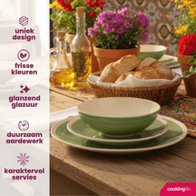 Service de vaisselle Cookinglife Oceanico vert 12 pièces / 4 personnes - 4 assiettes plates, 4 assiettes à dessert et 4 bols