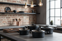Batterie de casseroles 4 pièces Black Speckle - Aluminium - Casseroles ø 20, 22, 24 cm et casserole ø 18 cm - Compatible tous feux - Revêtement antiadhésif standard - Cookinglife