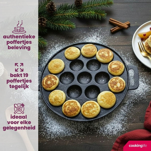 Poêle à Poffertjes Cookinglife - Fonte - ø 24 cm - 19 petites crêpes