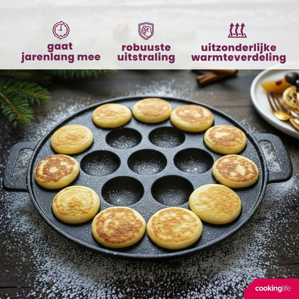 Poêle à Poffertjes Cookinglife - Fonte - ø 24 cm - 19 petites crêpes