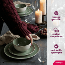 Service de table Cookinglife Serene Green 12 pièces / 4 personnes - 4 assiettes plates, 4 assiettes à dessert et 4 bols