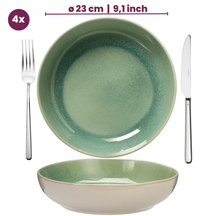 Service de table Cookinglife Serene Green 12 pièces / 4 personnes - 4 assiettes plates, 4 assiettes à dessert et 4 bols