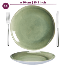 Service de table Cookinglife Serene Green 12 pièces / 4 personnes - 4 assiettes plates, 4 assiettes à dessert et 4 bols