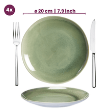 Service de table Cookinglife Serene Green 12 pièces / 4 personnes - 4 assiettes plates, 4 assiettes à dessert et 4 bols