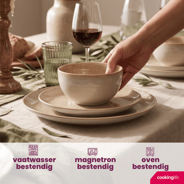 Service de table 12 pièces Cookinglife Serene Sand / 4 personnes - 4 assiettes plates, 4 assiettes à dessert et 4 bols