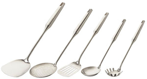 Cookinglife Ensemble de spatules ProLine en acier inoxydable - Ensemble d'outils de cuisine - 5 pièces - Spatule, spatule à frire, cuillère à spaghetti, louche & écumoire