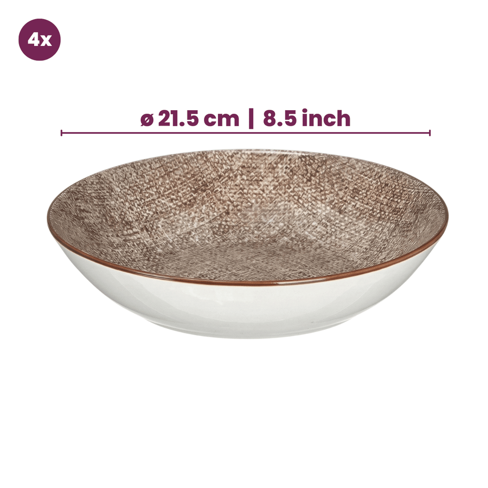 Cookinglife Set de vaisselle Tela Marron Porcelaine 12 pièces / 4 personnes - 4 assiettes plates, 4 assiettes à dessert et 4 assiettes creuses