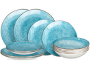 Cookinglife Set de vaisselle Tela Bleu Porcelaine 12 pièces / 4 personnes - 4 assiettes plates, 4 assiettes petit-déjeuner et 4 assiettes creuses