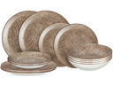 Cookinglife Set de vaisselle Tela Marron Porcelaine 12 pièces / 4 personnes - 4 assiettes plates, 4 assiettes à dessert et 4 assiettes creuses