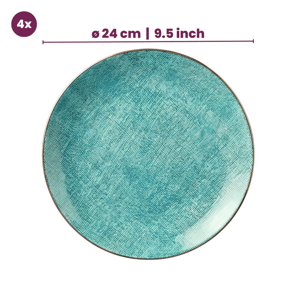 Cookinglife Set de vaisselle Tela Vert Porcelaine 12 pièces / 4 personnes - 4 assiettes plates, 4 assiettes à dessert et 4 assiettes creuses