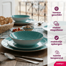 Cookinglife Set de vaisselle Tela Vert Porcelaine 12 pièces / 4 personnes - 4 assiettes plates, 4 assiettes à dessert et 4 assiettes creuses