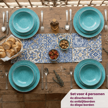 Cookinglife Set de vaisselle Tela Vert Porcelaine 12 pièces / 4 personnes - 4 assiettes plates, 4 assiettes à dessert et 4 assiettes creuses