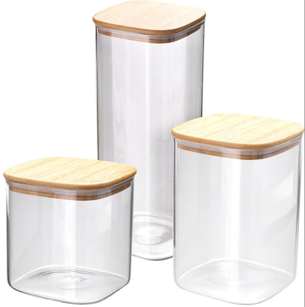 Cookinglife Voorraadpotten - Glas / Bamboe Deksel - 3 Stuks