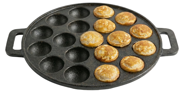 Cookinglife poêle à poffertjes fonte Ø 24 cm – 19 cavités – sans revêtement antiadhésif – compatible avec toutes les sources de chaleur