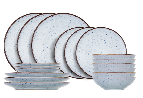 Service de table Tessa Blue, à la fois élégant et tendance - 18 pièces / 6 personnes - 6 assiettes plates, 6 assiettes à dessert et 6 assiettes creuses