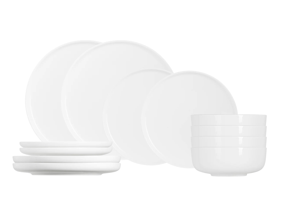 Service de table 12 pièces Cosy & Trendy Moon White pour 4 personnes - 4 assiettes plates, 4 assiettes à dessert et 4 bols