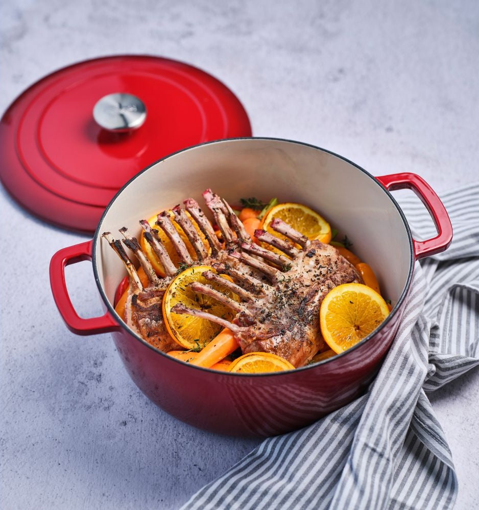 Cosy & Trendy Fontestic Poêle à Frire Traditionnelle Rouge en Fonte  Ø 24 cm / 4,6 Litres - Émaillée